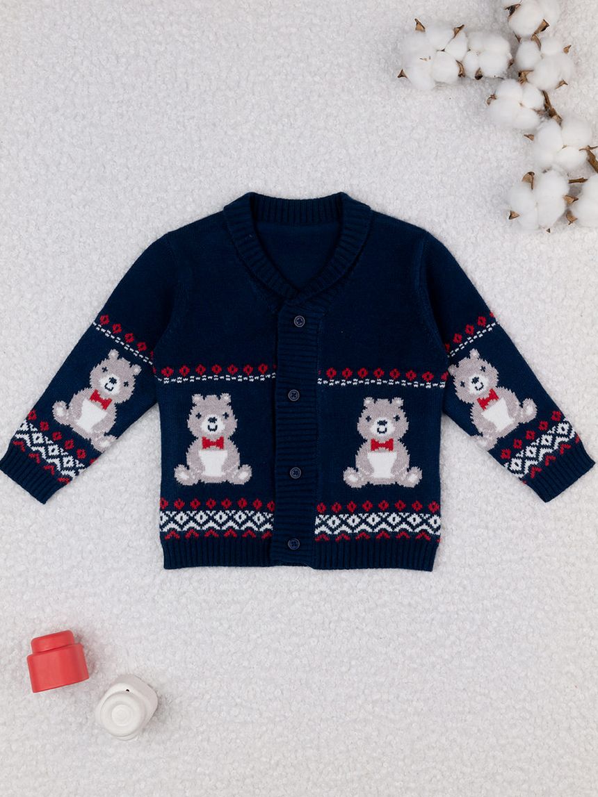 βρεφική ζακέτα πλεκτή μπλε με αρκουδάκια classic για αγόρι - Prénatal