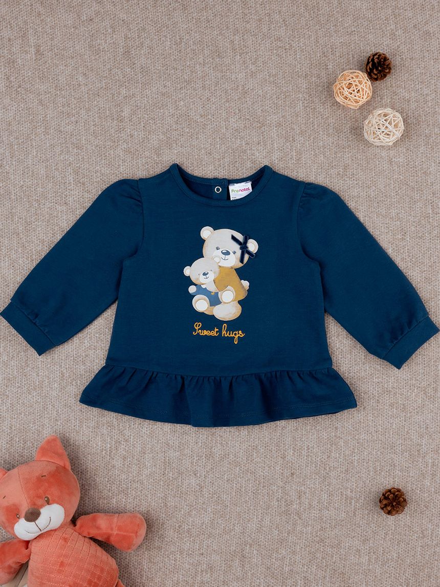 βρεφική μπλούζα φούτερ μπλε sweet hugs για κορίτσι - Prénatal