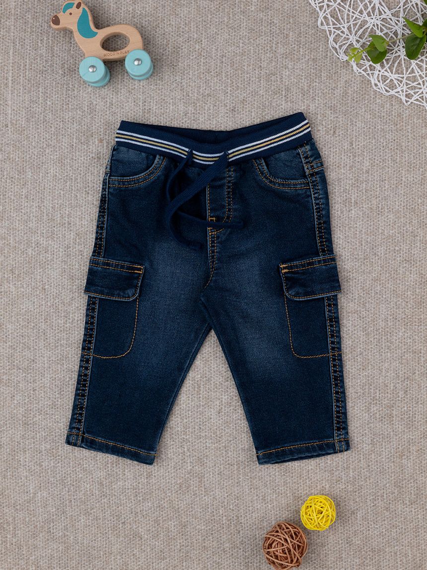 βρεφικό τζιν παντελόνι μπλε cargo για αγόρι - Prénatal