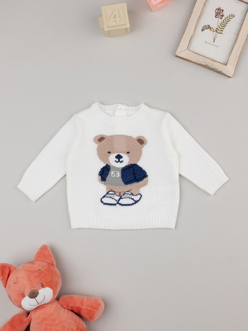 βρεφικό πουλόβερ λευκό teddy για αγόρι - Prénatal