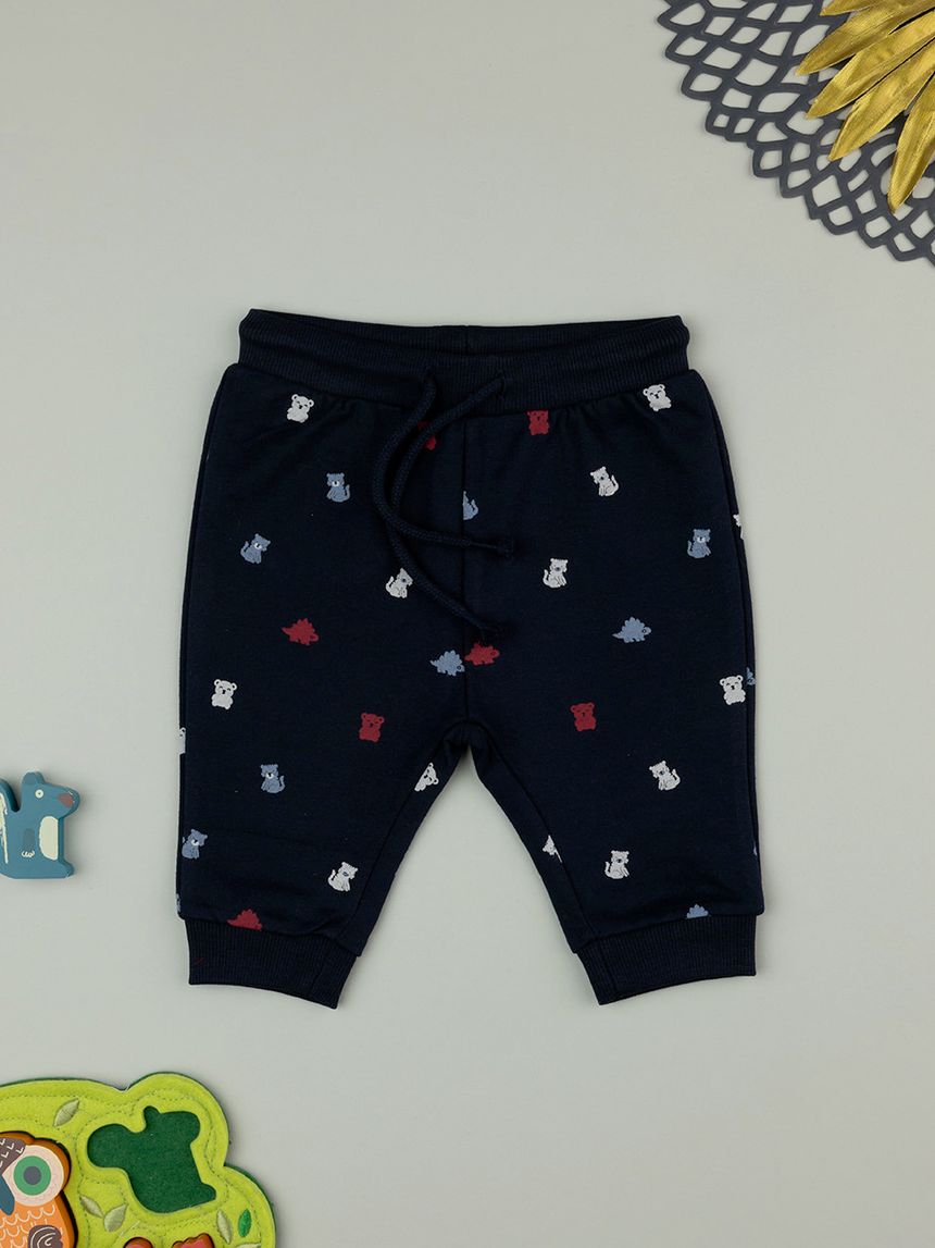 βρεφικό παντελόνι φούτερ μπλε με αρκουδάκια για αγόρι - Prénatal