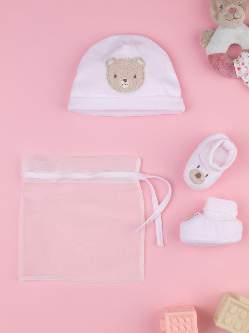 βρεφικό σετ σκουφάκι και παπούτσια αγκαλιάς teddy για κορίτσι - Prénatal
