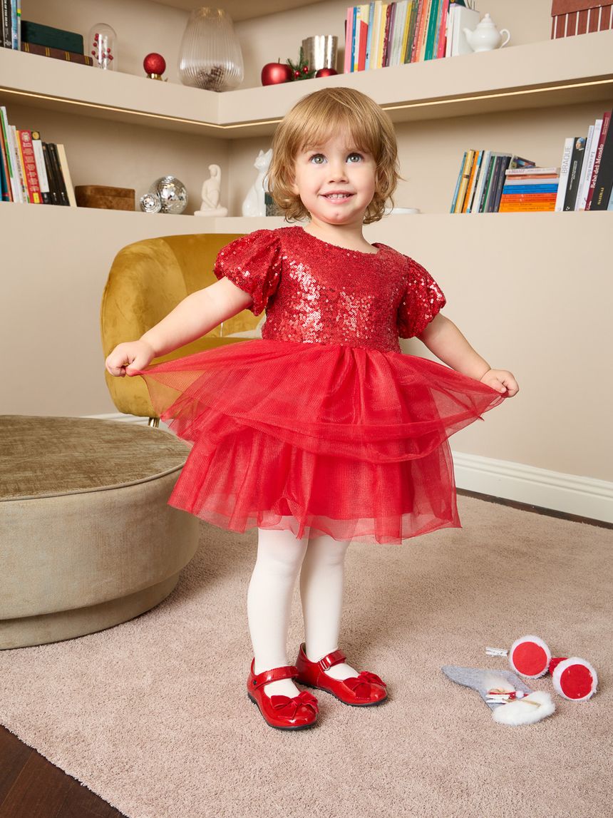 βρεφικό φόρεμα κόκκινο με παγιέτες classic για κορίτσι - Prénatal