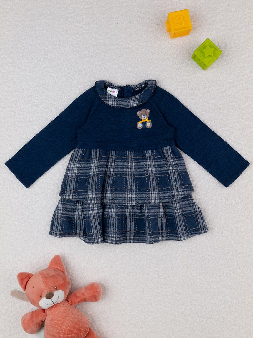 βρεφικό φόρεμα μπλε καρό teddy για κορίτσι - Prénatal