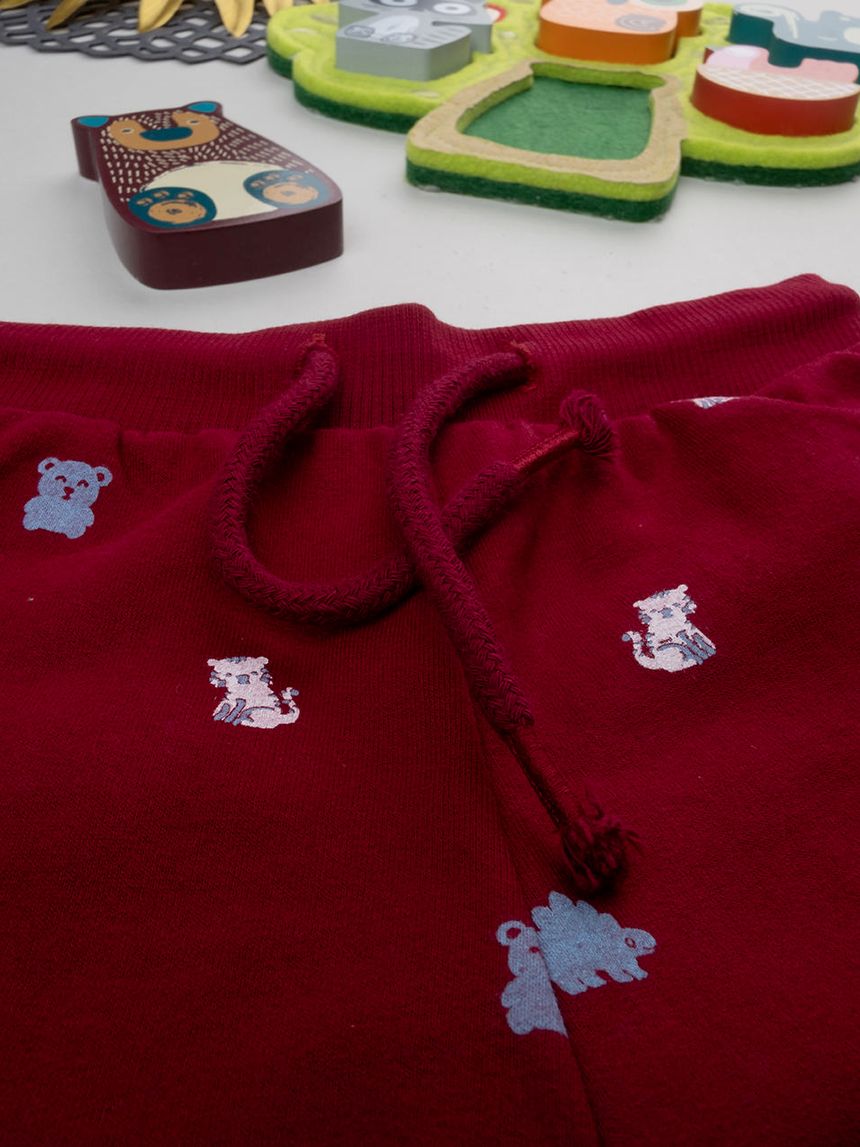 βρεφικό παντελόνι φούτερ μπορντώ με αρκουδάκια για αγόρι - Prénatal