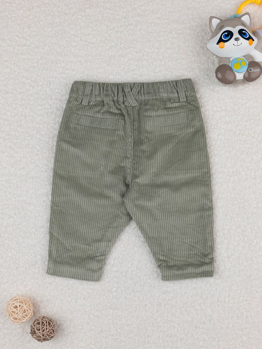 βρεφικό παντελόνι βελουτέ πράσινο woodland για αγόρι - Prénatal
