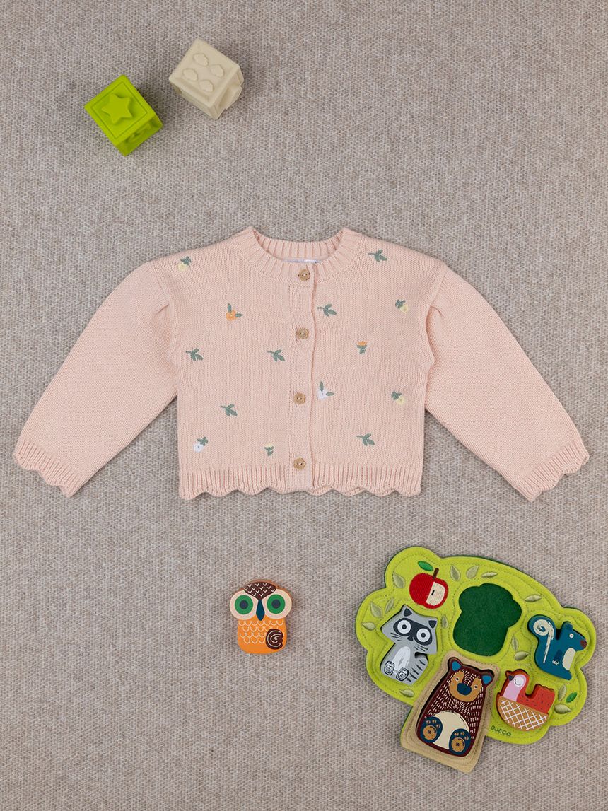 βρεφική ζακέτα πλεκτή σομόν φλοράλ για κορίτσι - Prénatal