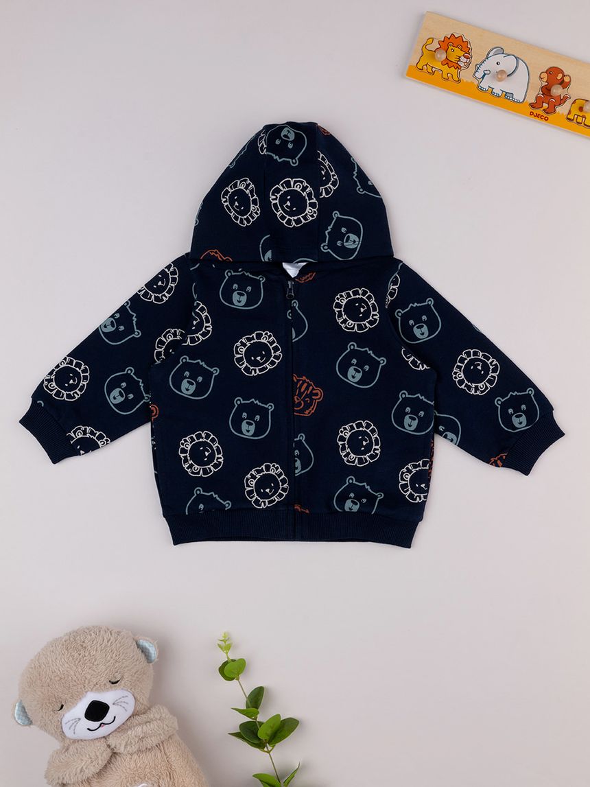 βρεφική ζακέτα φούτερ μπλε με ζωάκια για αγόρι - Prénatal