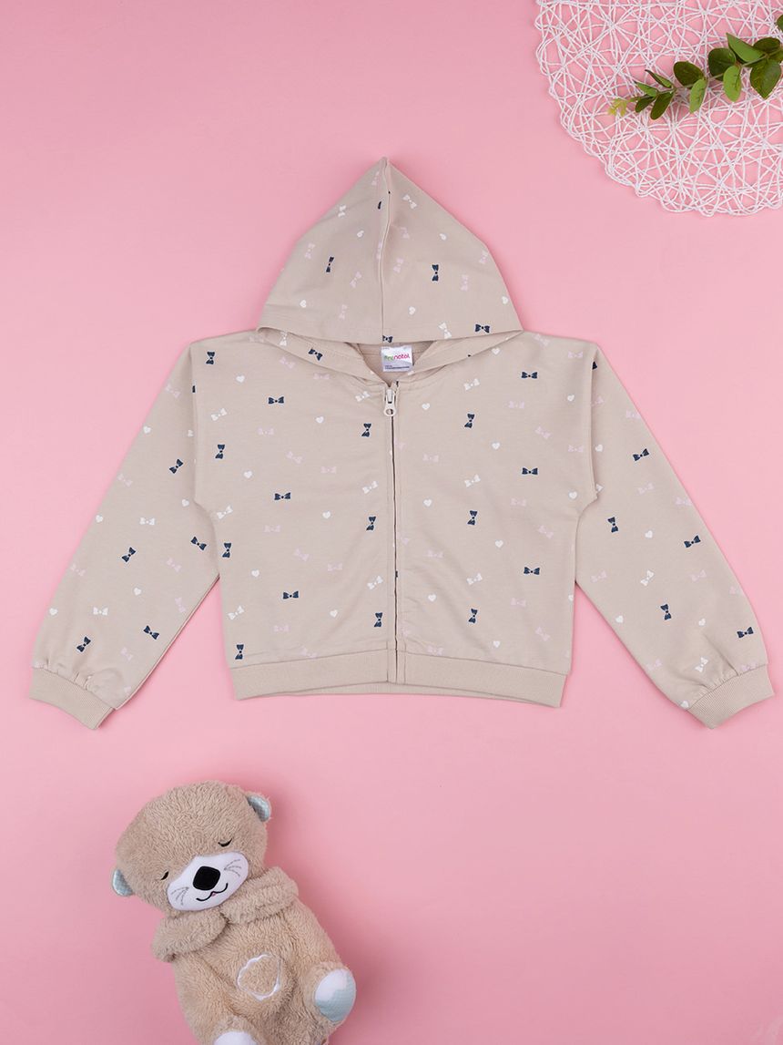 παιδική ζακέτα φούτερ μπεζ με φιογκάκια για κορίτσι - Prénatal