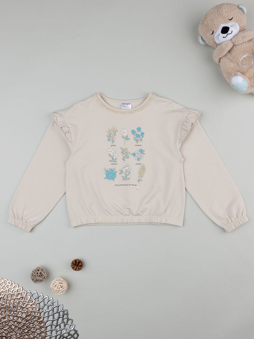παιδική μπλούζα φούτερ μπεζ season flowers για κορίτσι - Prénatal