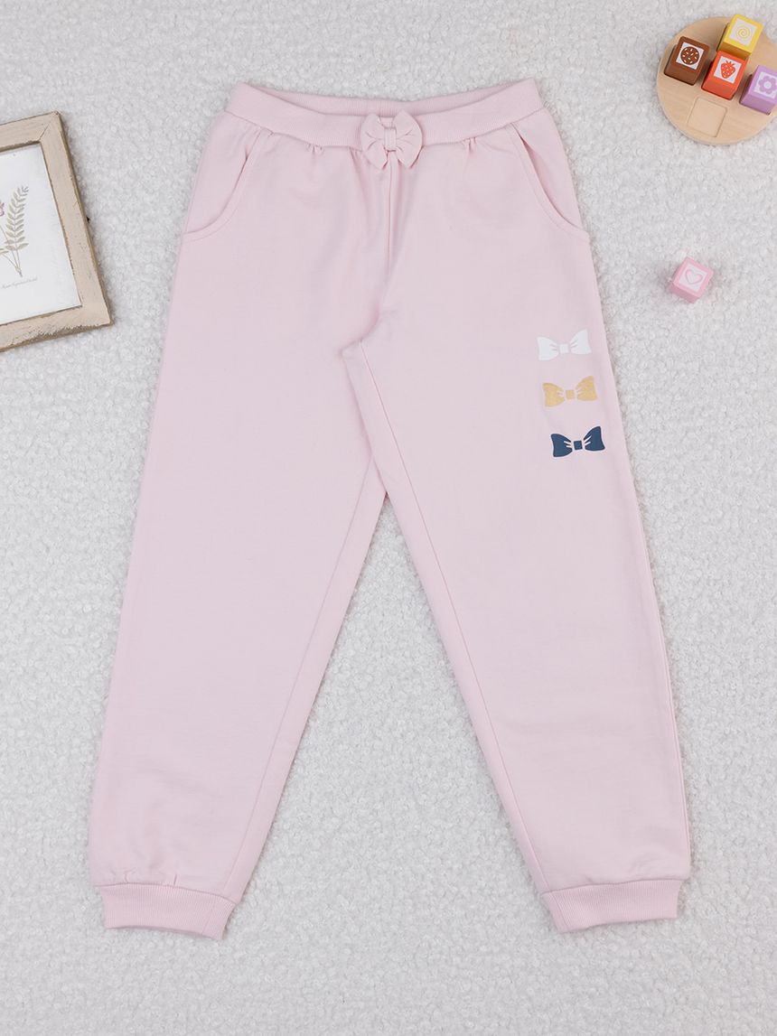 παιδικό παντελόνι φούτερ ροζ με φιογκάκια για κορίτσι - Prénatal