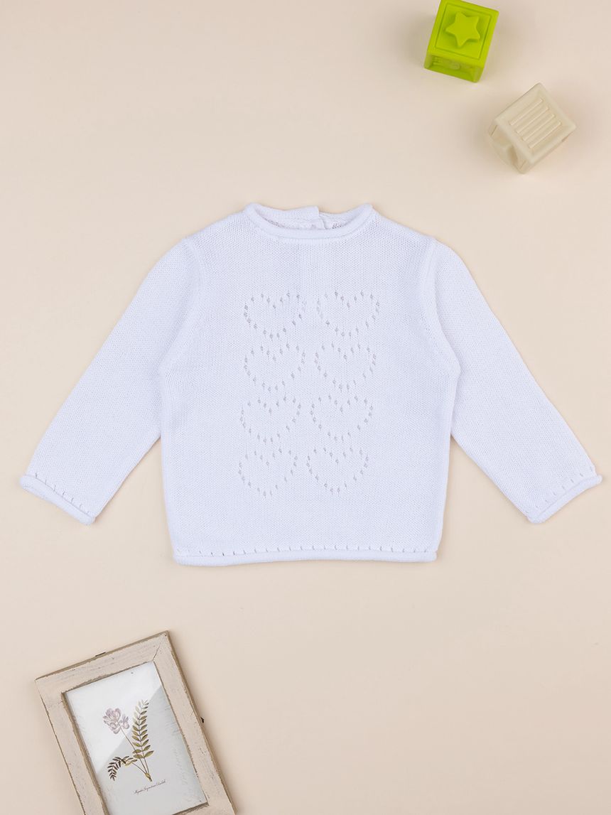 βρεφικό πουλόβερ λευκό με διάτρητα για κορίτσι - Prénatal