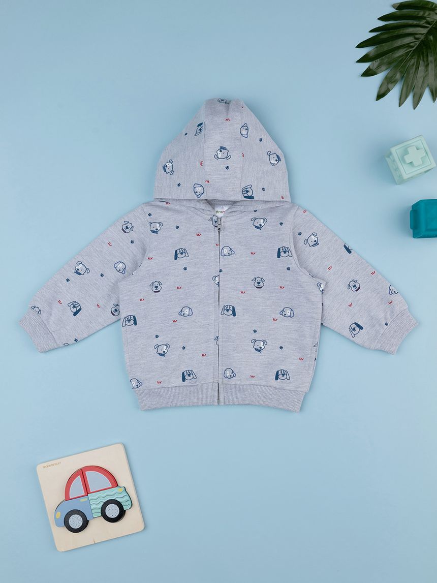 βρεφική ζακέτα φούτερ γκρι με σκυλάκια για αγόρι - Prénatal