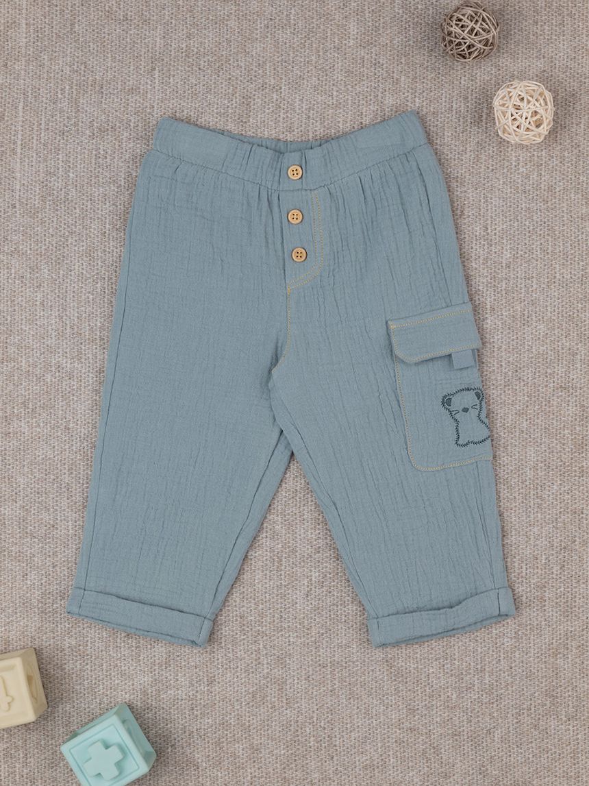 βρεφικό παντελόνι πράσινο μουσελίνα για αγόρι - Prénatal