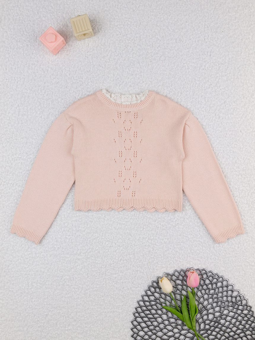παιδικό πουλόβερ σομόν με κεντήματα για κορίτσι - Prénatal