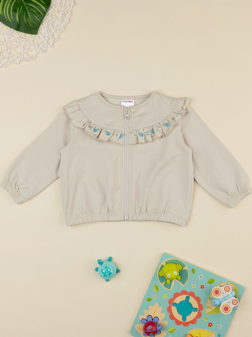 βρεφική ζακέτα φούτερ μπεζ με λουλούδια για κορίτσι - Prénatal