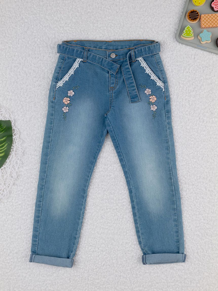 παιδικό τζιν παντελόνι με κεντήματα για κορίτσι - Prénatal