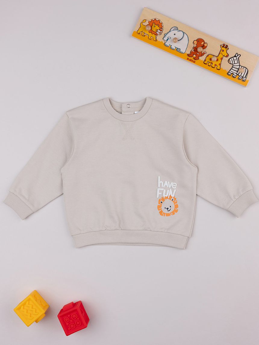 βρεφική μπλούζα φούτερ μπεζ have fun για αγόρι - Prénatal