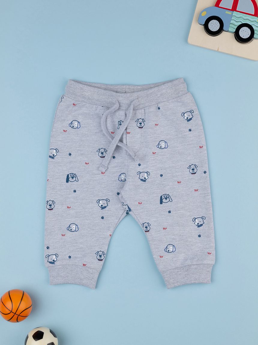 βρεφικό παντελόνι φόρμας γκρι με σκυλάκια για αγόρι - Prénatal