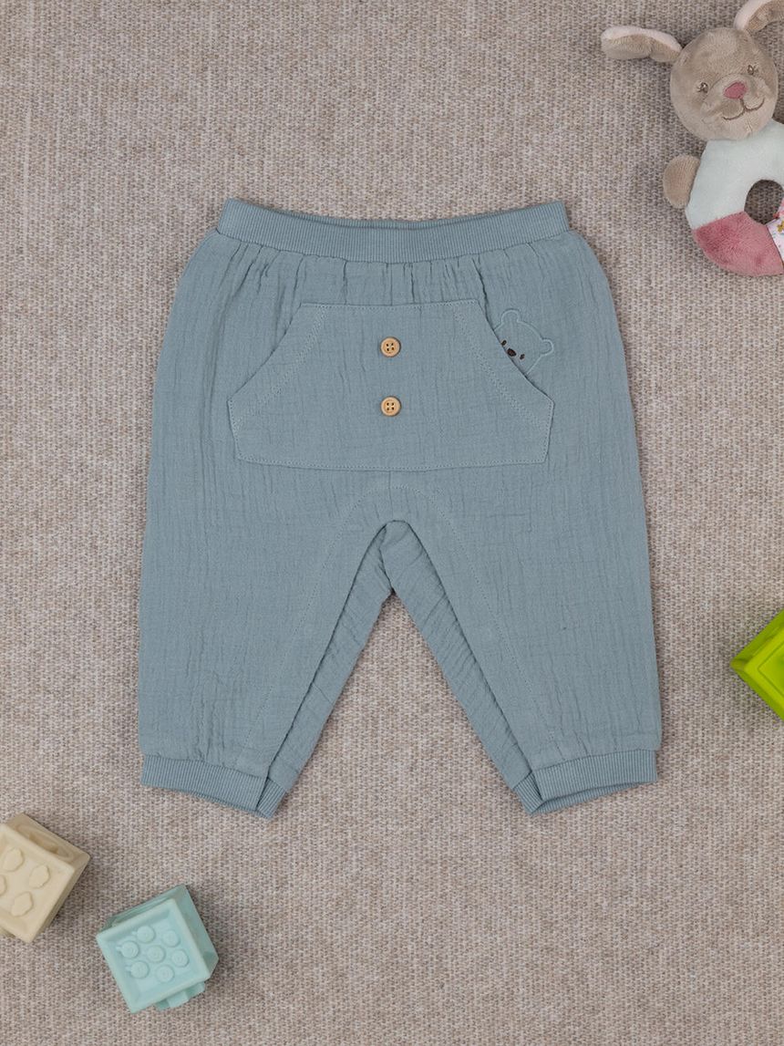 βρεφικό παντελόνι μουσελίνα γκριζοπράσινο για αγόρι - Prénatal