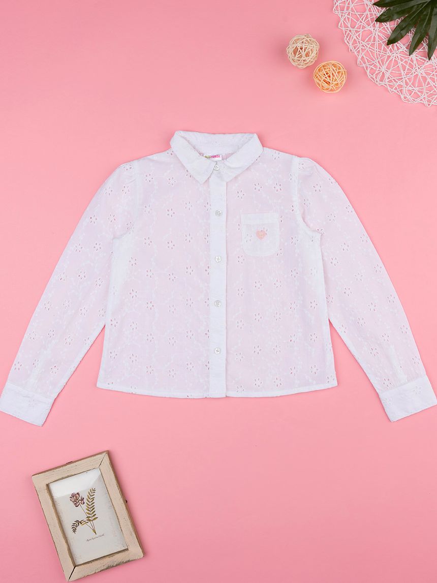 παιδικό πουκάμισο λευκό δαντέλα sangallo για κορίτσι - Prénatal