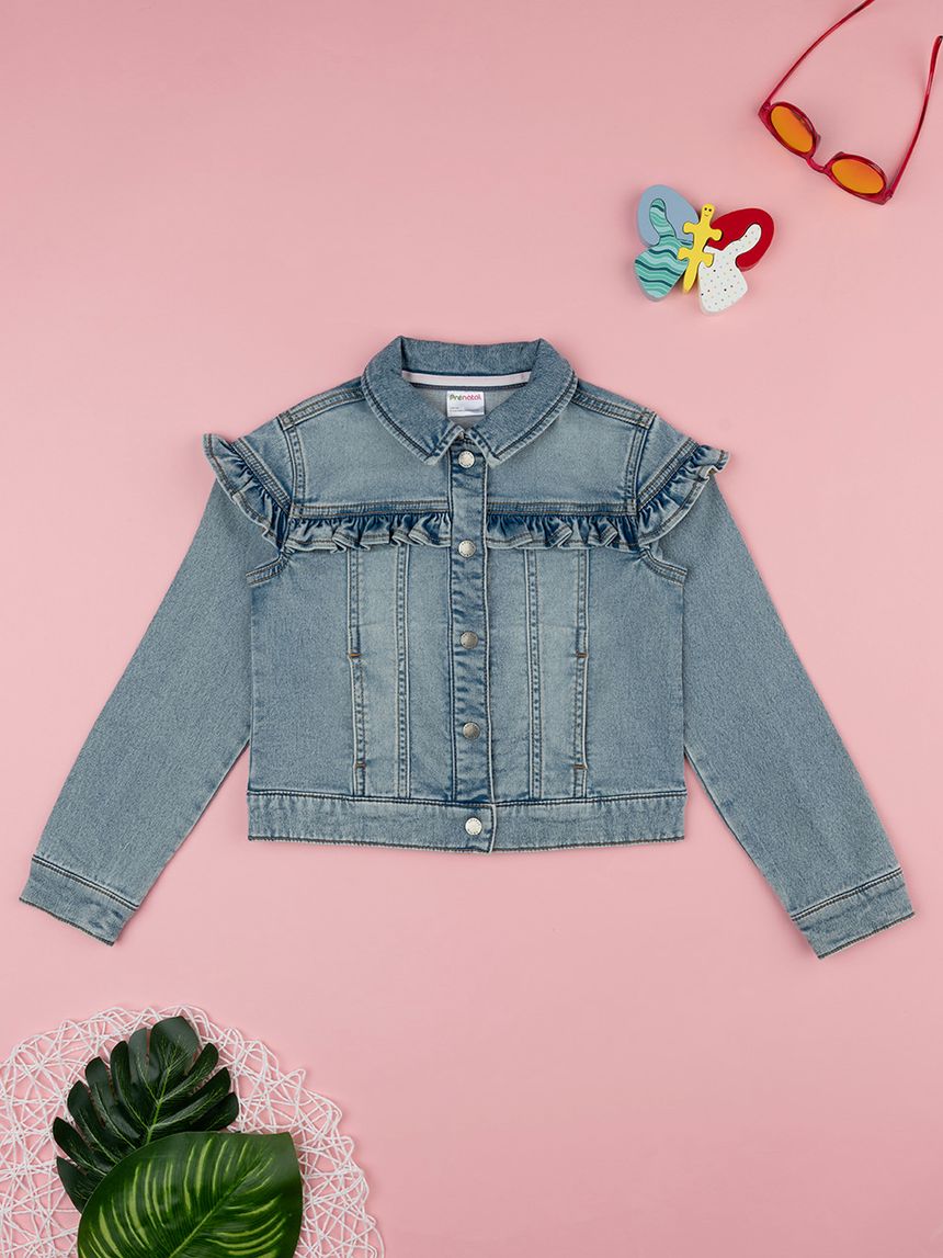παιδικό τζιν μπουφάν μπλε με βολάν για κορίτσι - Prénatal