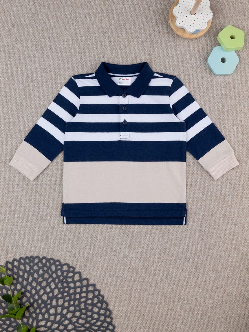 βρεφική μπλούζα πόλο ριγέ teddy για αγόρι - Prénatal