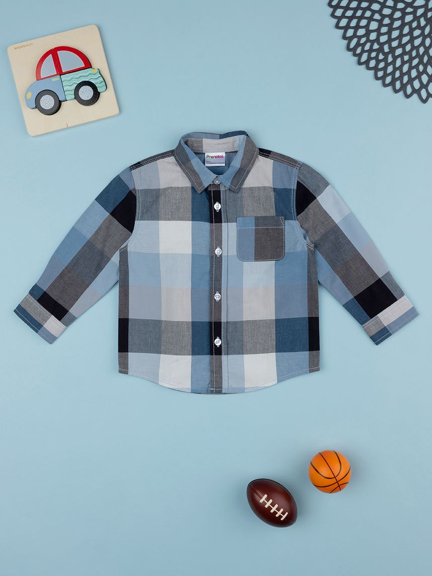 βρεφικό πουκάμισο καρό μπλε/μαύρο για αγόρι - Prénatal