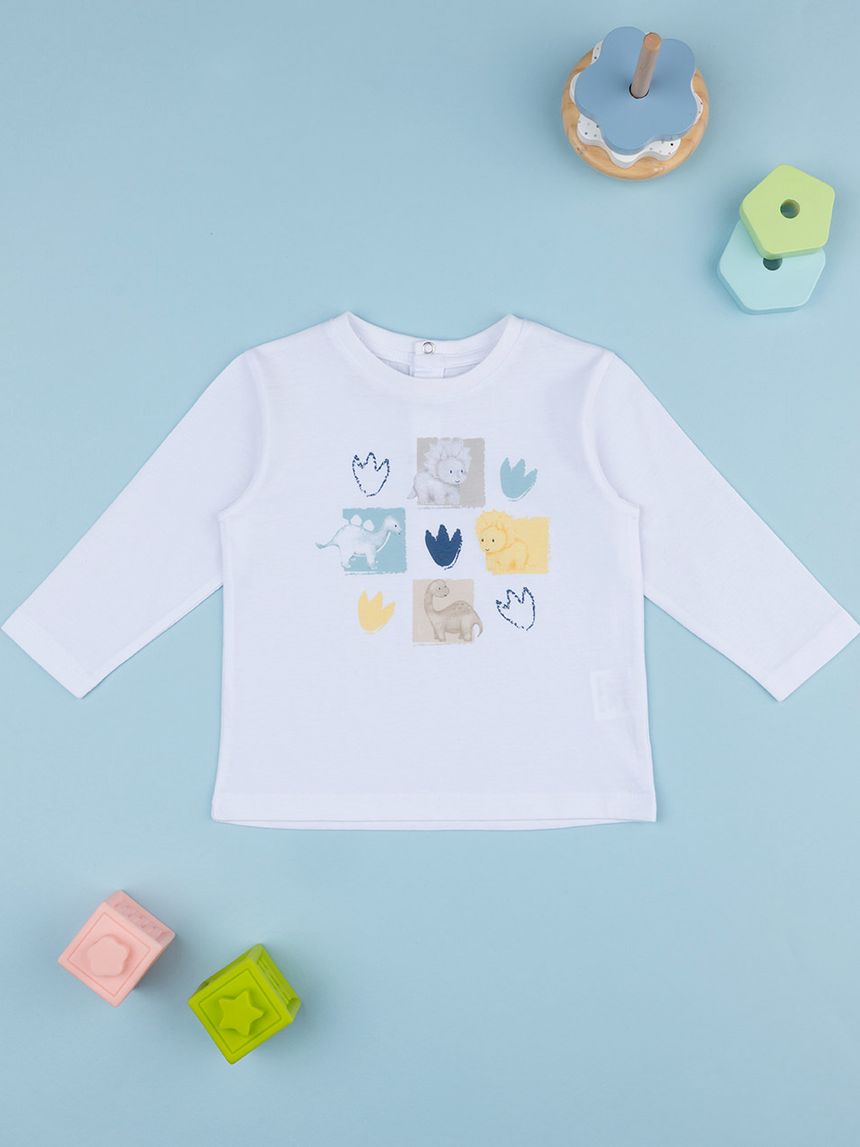 βρεφική μπλούζα λευκή με δεινόσαυρους για αγόρι - Prénatal