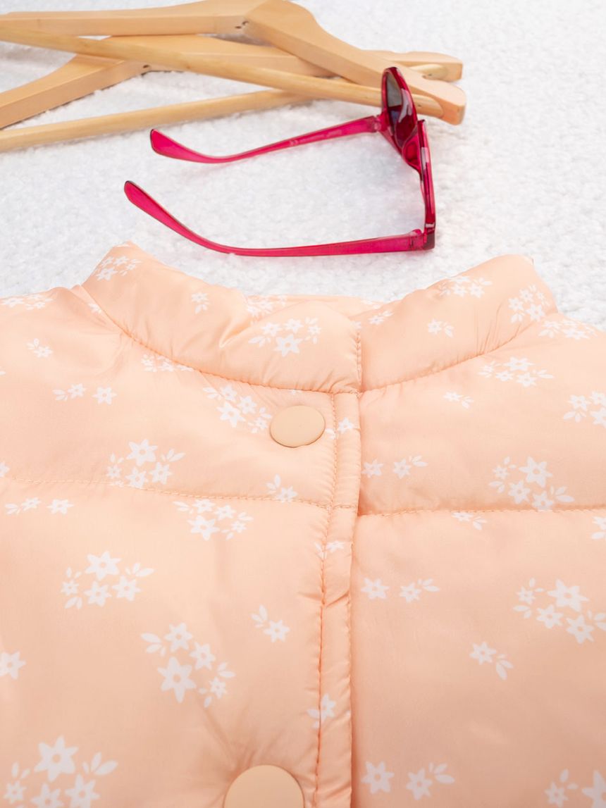 παιδικό αμάνικο μπουφάν πορτοκαλί φλοράλ για κορίτσι - Prénatal