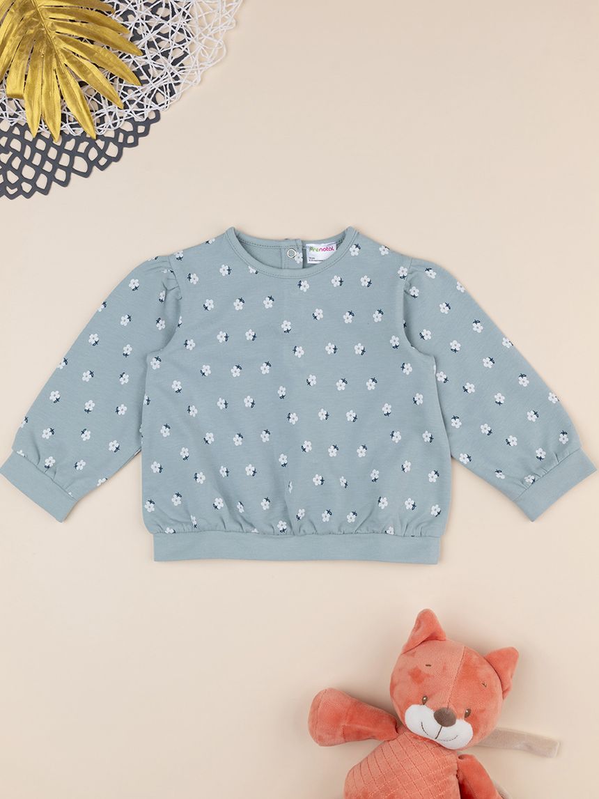 βρεφική μπλούζα φούτερ γκριζοπράσινη φλοράλ για κορίτσι - Prénatal