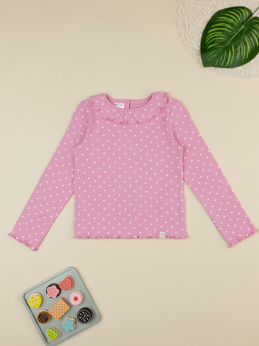 παιδική μπλούζα ριμπ ροζ με καρδούλες για κορίτσι - Prénatal