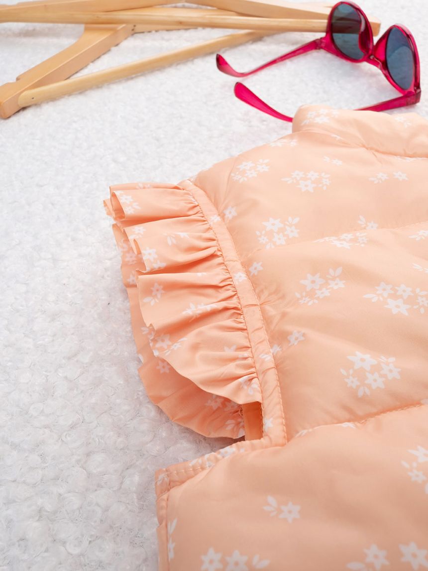 παιδικό αμάνικο μπουφάν πορτοκαλί φλοράλ για κορίτσι - Prénatal