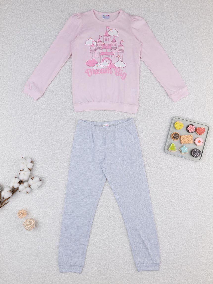 παιδική πιτζάμα ροζ/γκρι πύργος για κορίτσι - Prénatal