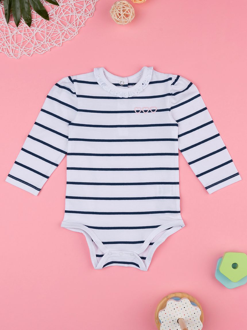 βρεφικό κορμάκι ριγέ με καρδούλες για κορίτσι - Prénatal