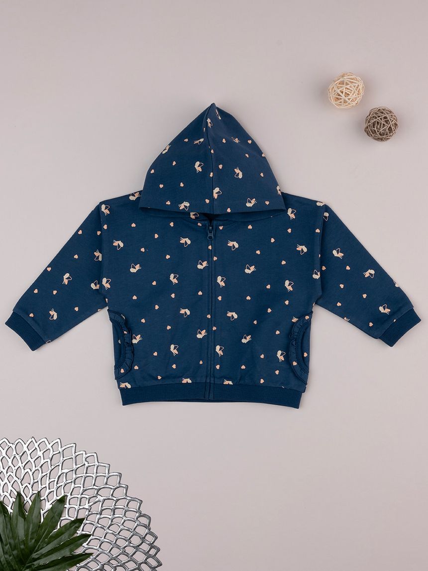 βρεφική ζακέτα φούτερ μπλε με πεταλούδες για κορίτσι - Prénatal
