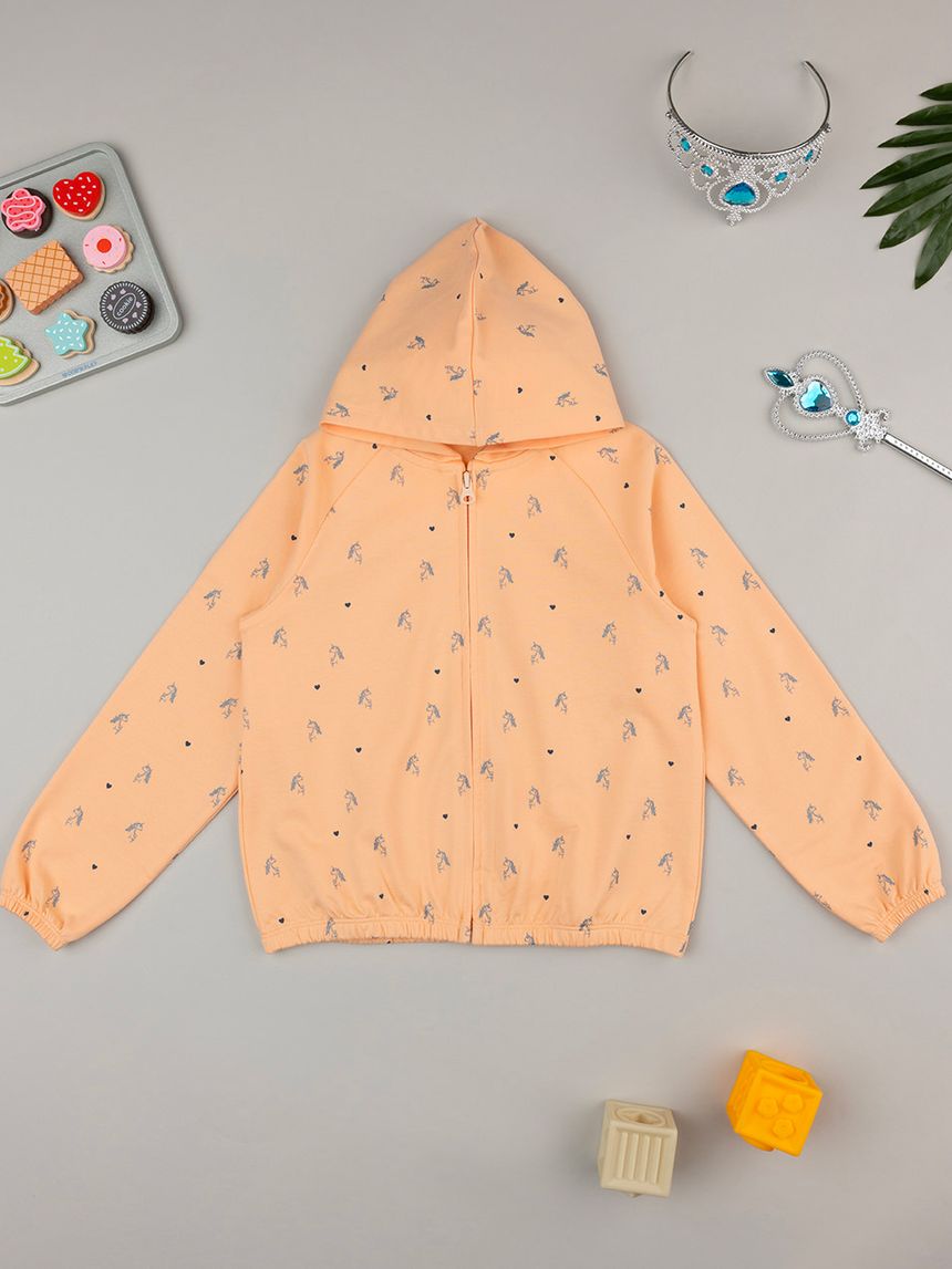 παιδική ζακέτα φούτερ πορτοκαλί με μονόκερους για κορίτσι - Prénatal