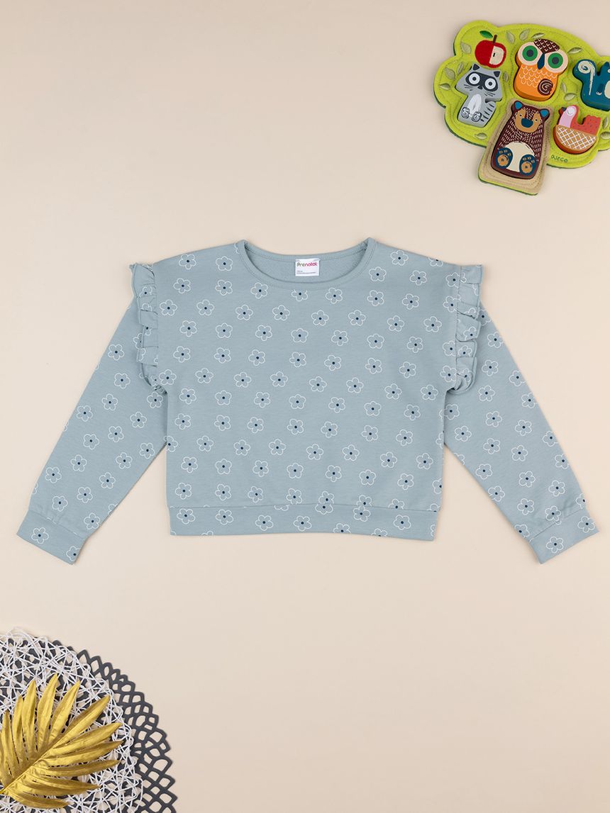 παιδική μπλούζα φούτερ γκριζοπράσινη με μαργαρίτες για κορίτσι - Prénatal