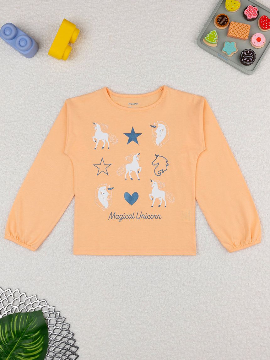 παιδική μπλούζα πορτοκαλί με μονόκερους για κορίτσι - Prénatal