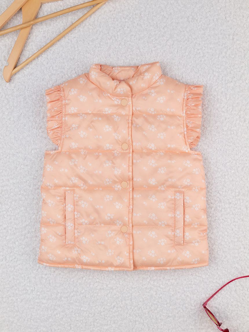 παιδικό αμάνικο μπουφάν πορτοκαλί φλοράλ για κορίτσι - Prénatal