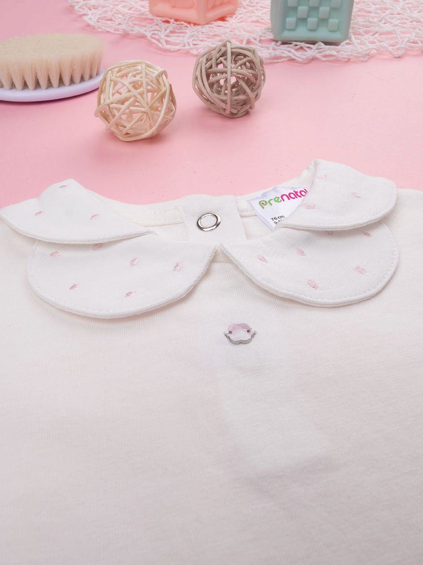 βρεφικό κορμάκι λευκό με κεντήματα elegant για κορίτσι - Prénatal