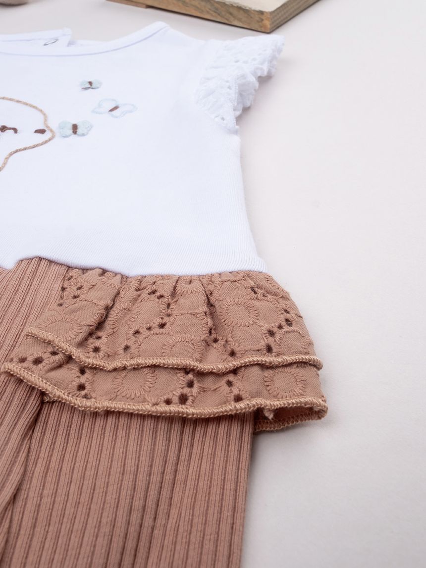 βρεφικό φορμάκι λευκό/καφέ με γατάκι για κορίτσι - Prénatal