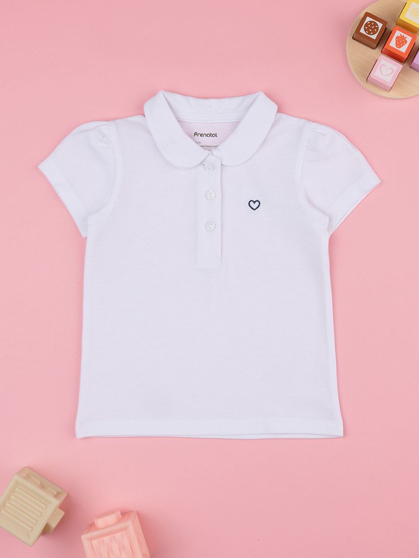 βρεφικό t-shirt πόλο λευκό με καρδούλα για κορίτσι - Prénatal