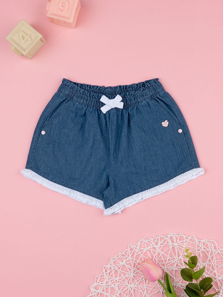 βρεφικό τζιν σορτσάκι μπλε σκούρο με δαντέλα για κορίτσι - Prénatal