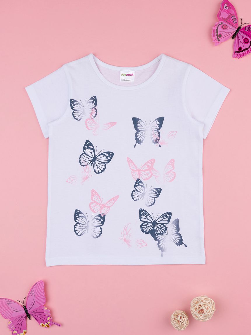 παιδικό t-shirt λευκό με πεταλούδες για κορίτσι - Prénatal