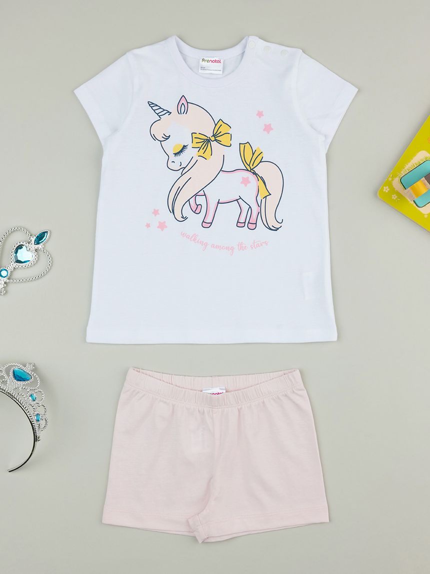 βρεφική πιτζάμα λευκή/ροζ με μονόκερο για κορίτσι - Prénatal