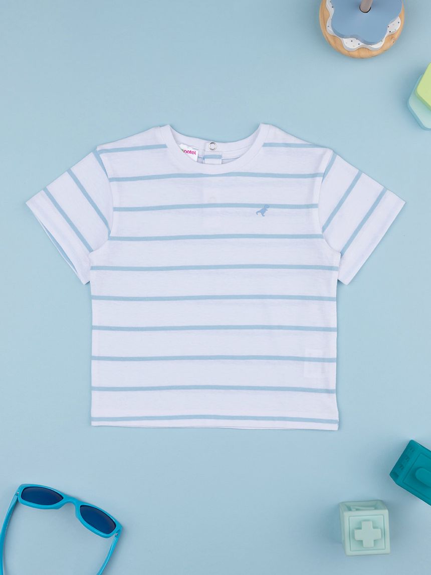 βρεφικό t-shirt λευκό ριγέ με δεινόσαυρο για αγόρι - Prénatal