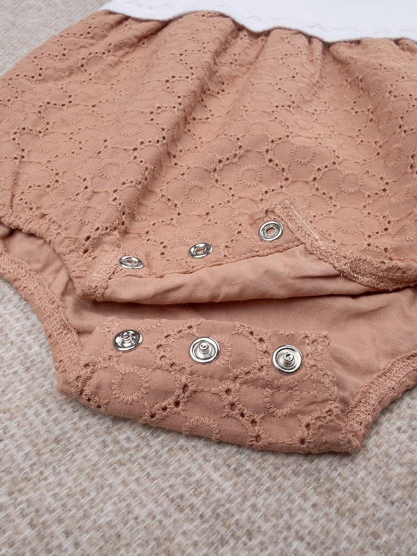 βρεφικό φορμάκι λευκό/καφέ δαντέλα sangallo για κορίτσι - Prénatal