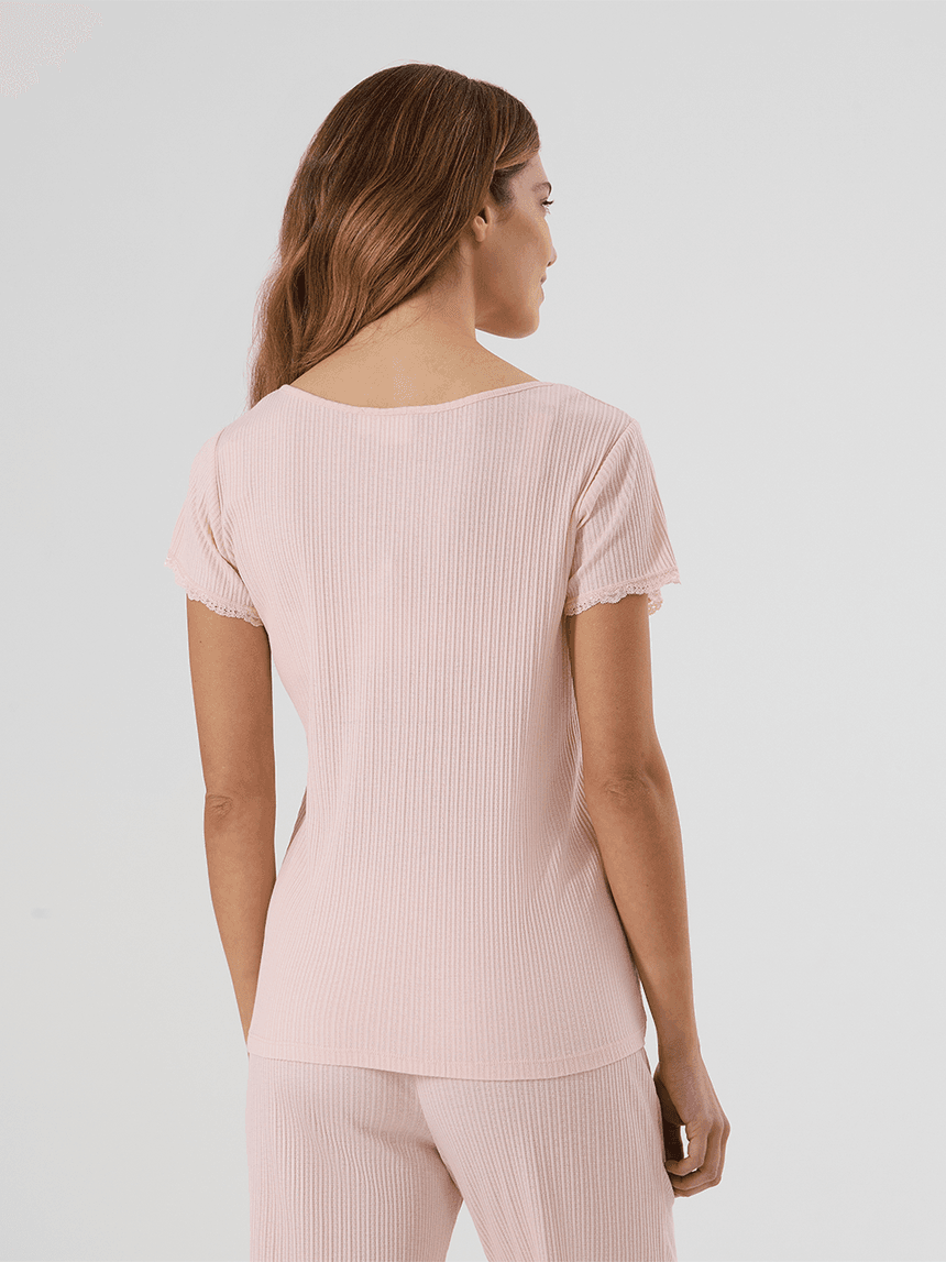 γυναικεία πιτζάμα εγκυμοσύνης/θηλασμού ροζ ριμπ - Prénatal