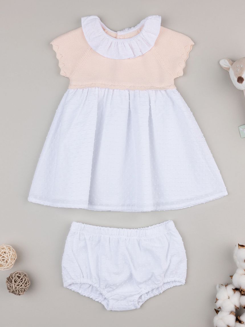 βρεφικό φόρεμα σομόν/λευκό elegant για κορίτσι - Prénatal